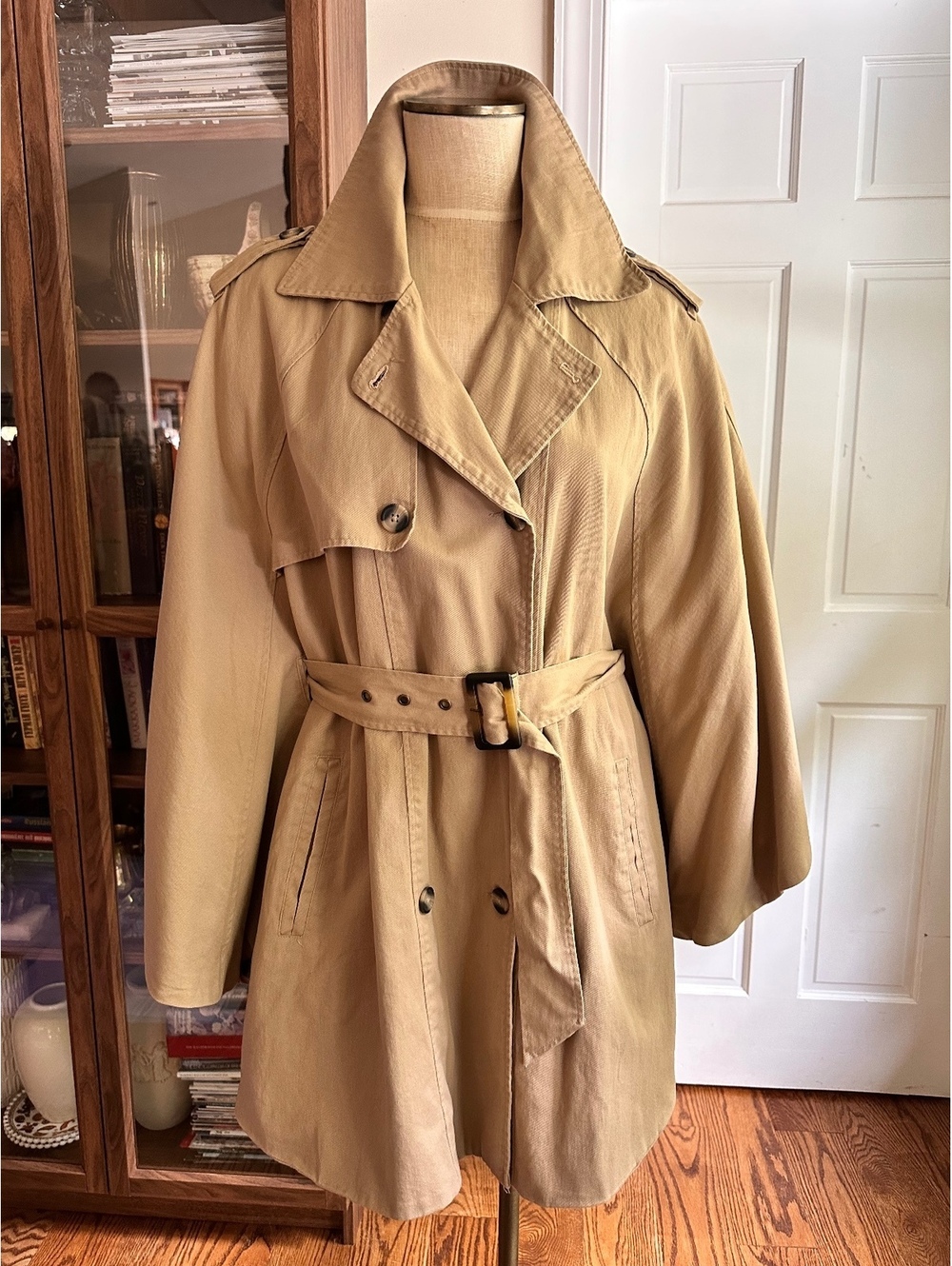 Forever 21 Double-Breasted Khaki Trench Cape Coat